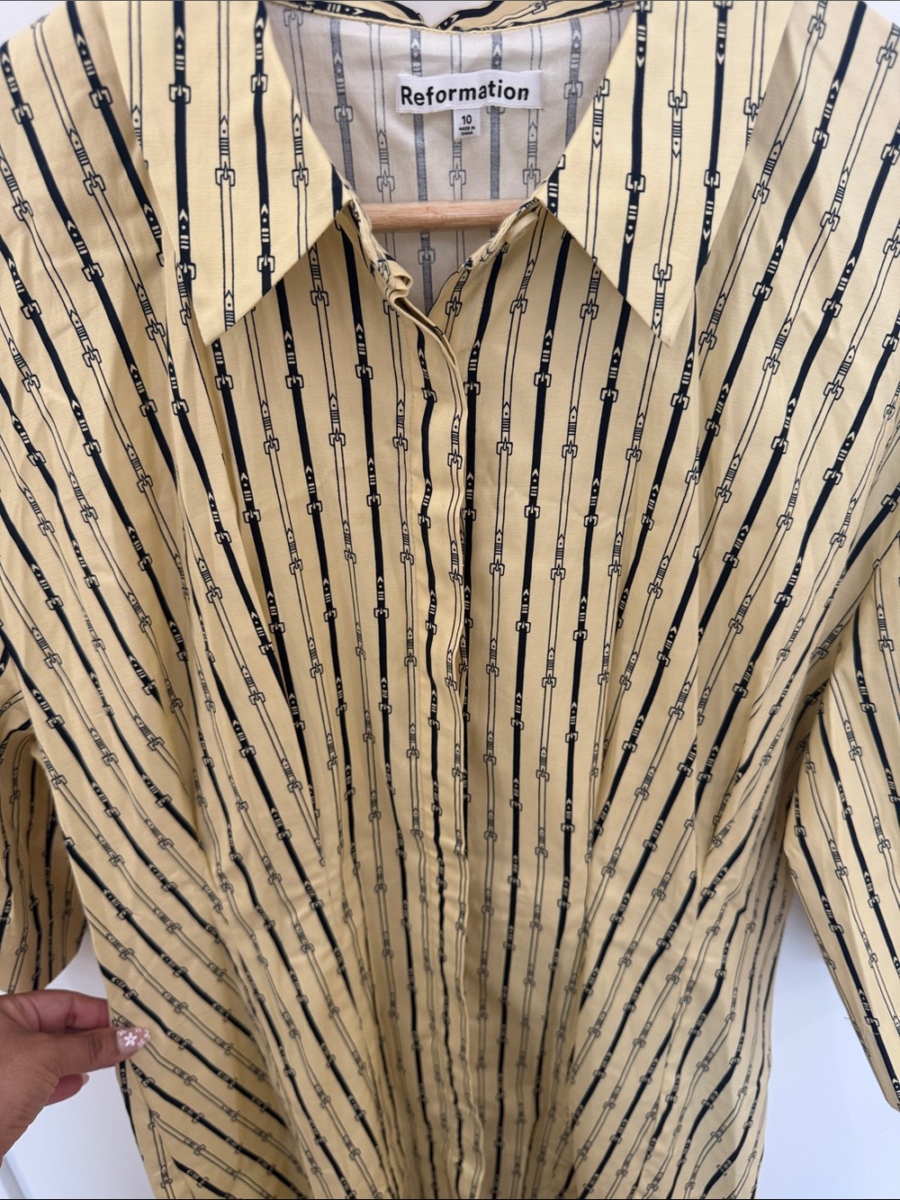 Reformation Yellow Button-Down Dress with Black Stripe Pattern - Picture 5 of 6